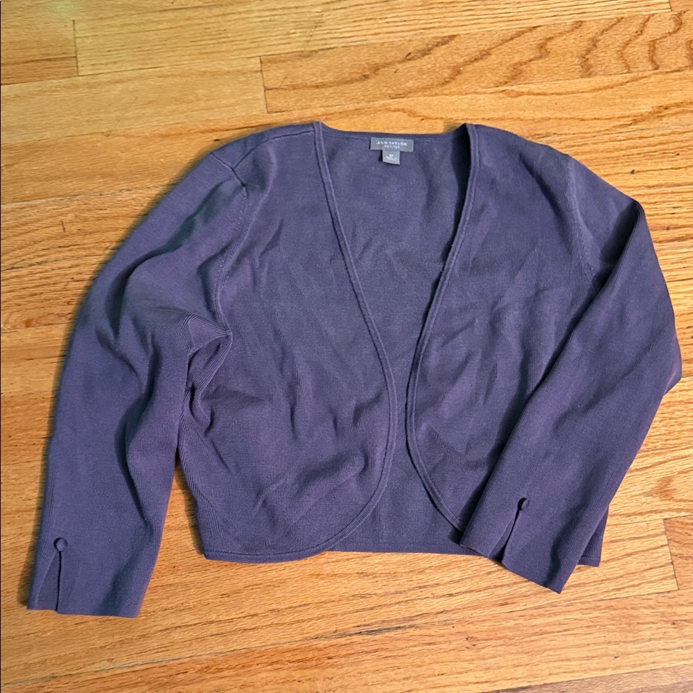 Ann Taylor Purple Cropped Sweater with 3/4 length sleeves